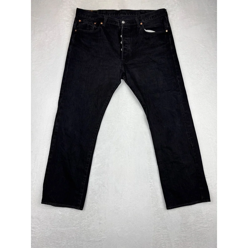 Levis 501 Original Fit Mens 38x30 Jeans Fuzzy Black Faded Grungy Washed Denim